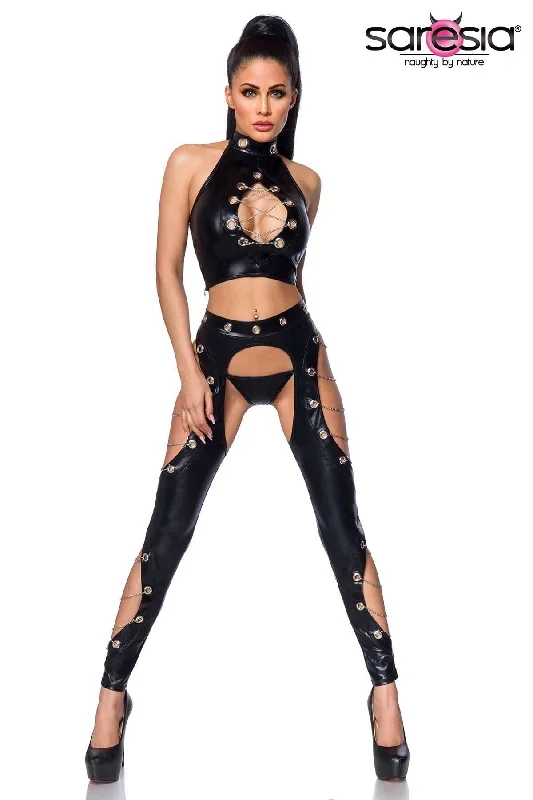 Wetlook Keyhole Top & Chaps Set