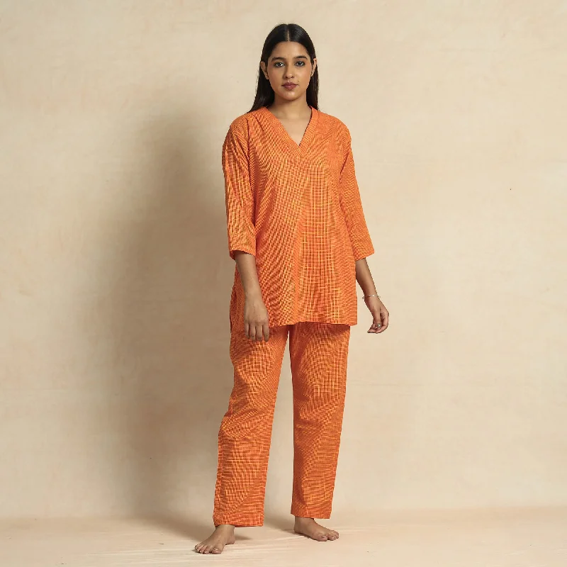 Orange - Jacquard Cotton Top & Pyjama Night Suit Set