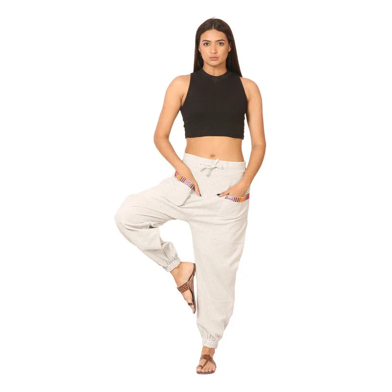 Cotton Jogger Pants for Women | Melange Grey | Front Pocket