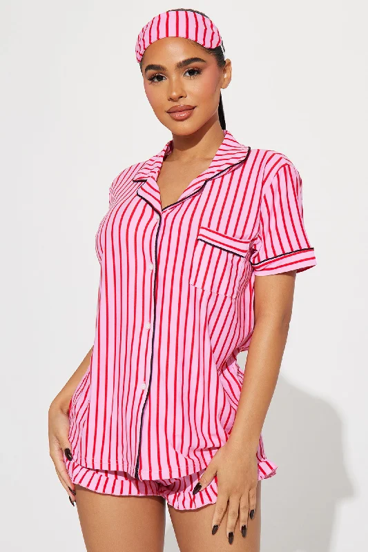 Come Back To Bed 3 Piece PJ Short Set - Pink/combo