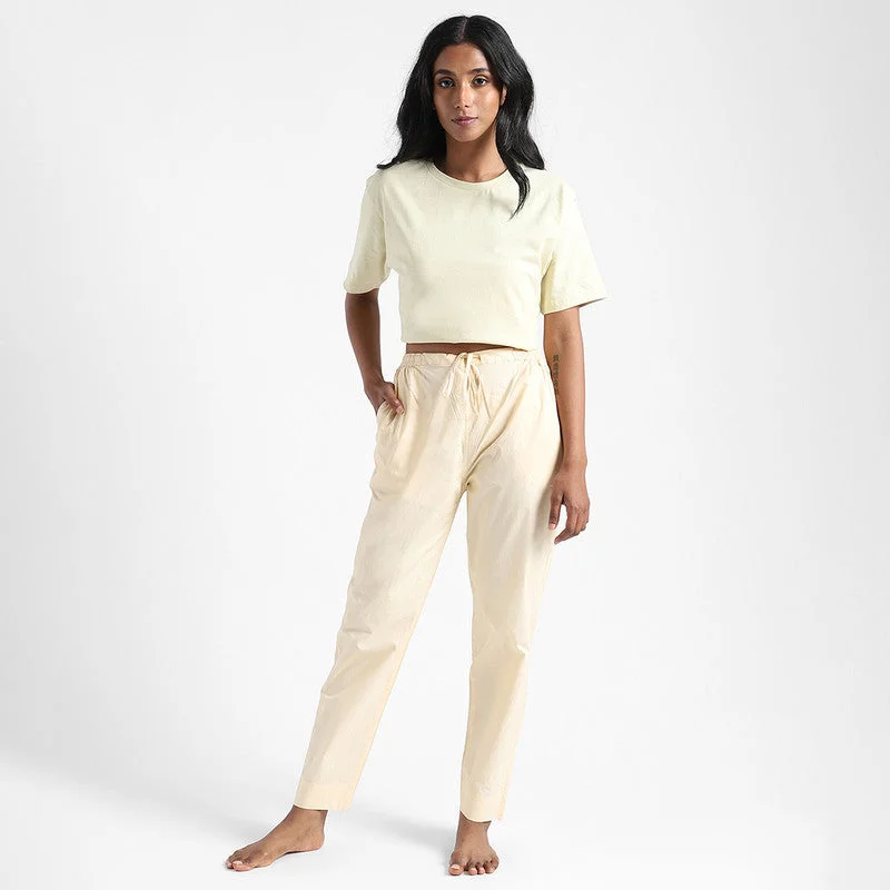 Cream Slim Fit Women Pants | Organic Cotton | Natural Dyed