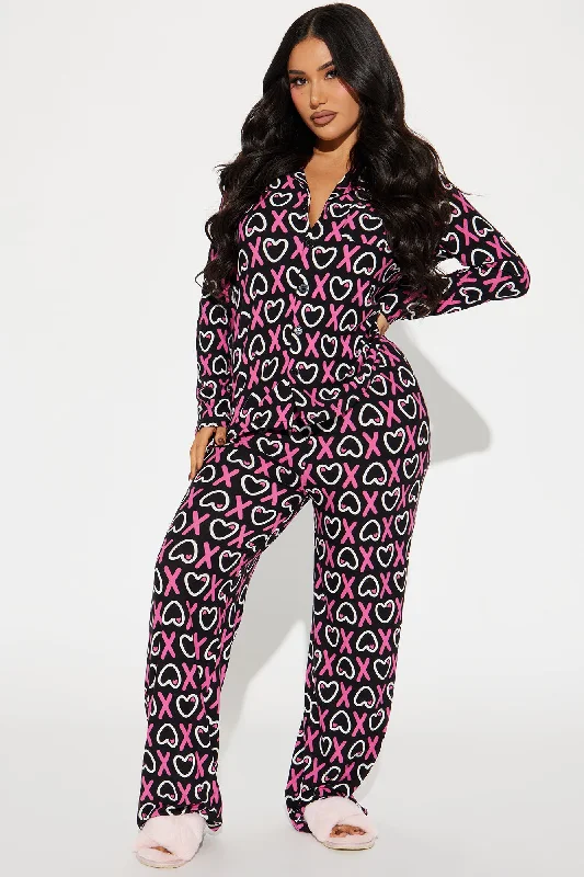 Hug And Kiss Me PJ Pant Set - Black/combo