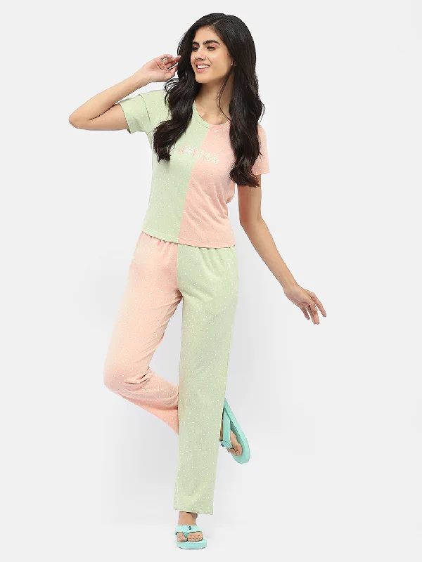 Msecret Colourblocked Mint and Peach Night Suit