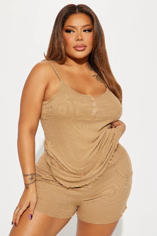 Time To Sleep Ribbed PJ Short Set - Tan