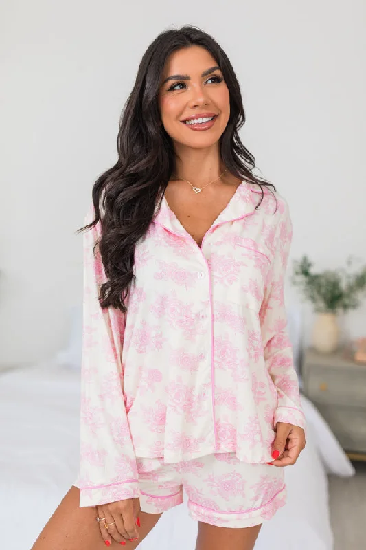 Under The Stars In Floral Fantasy Long Sleeve Pajama Top