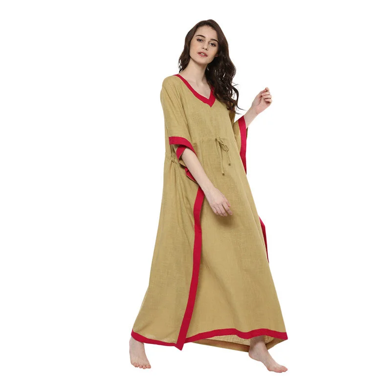 Cotton Tie-Up Waist Kaftan | Beige