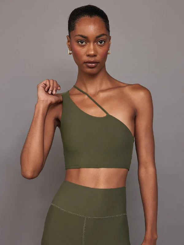 One Shoulder Convertible Bra Top in Melt - Core Olive