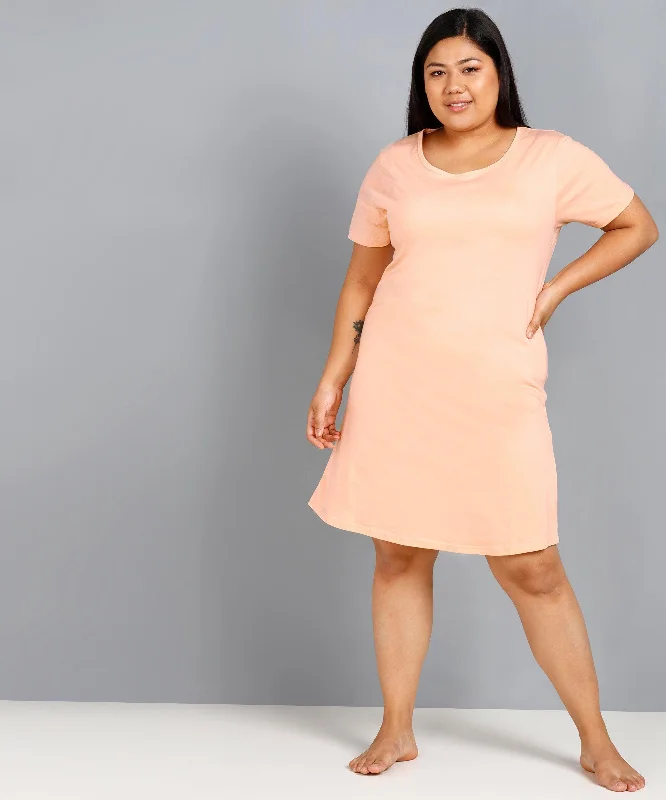 Womens Solid Plus Size Night Dress (Peach)