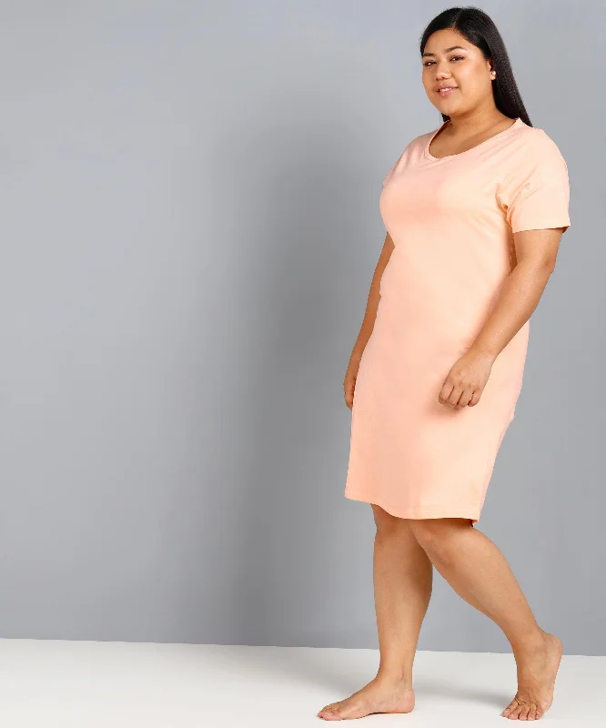 Womens Solid Plus Size Night Dress (Peach)