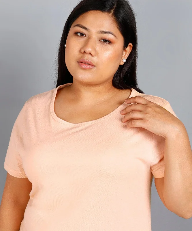 Womens Solid Plus Size Night Dress (Peach)