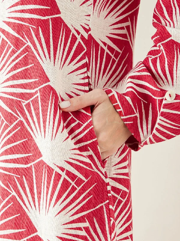 Red Tropical Printed Linen Lounge Dress