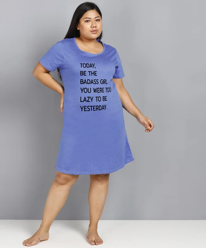 Womens Plus Size Printed Nighty (Sky Blue)