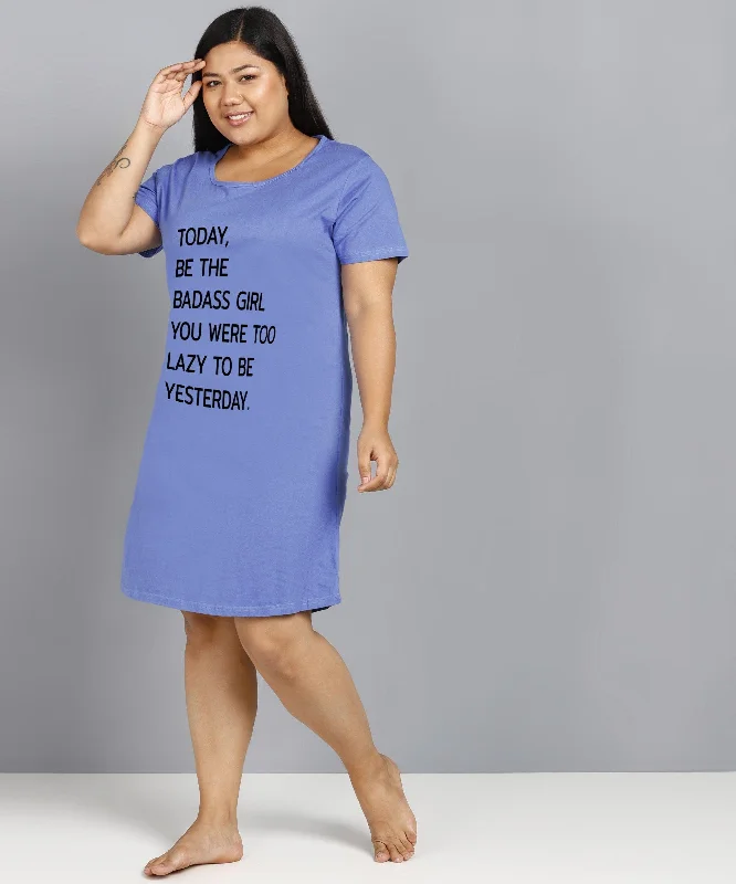 Womens Plus Size Printed Nighty (Sky Blue)