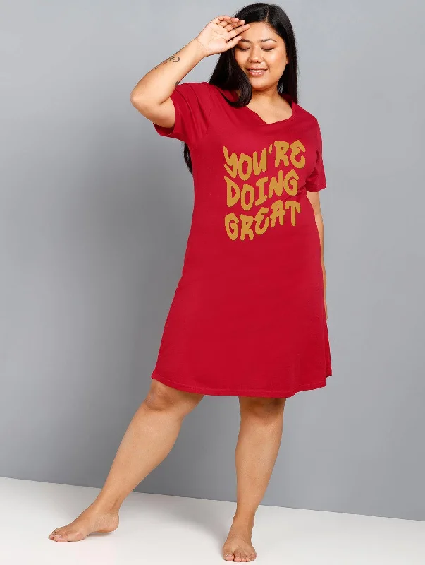 Womens Plus Size Printed Nighty (Maroon)