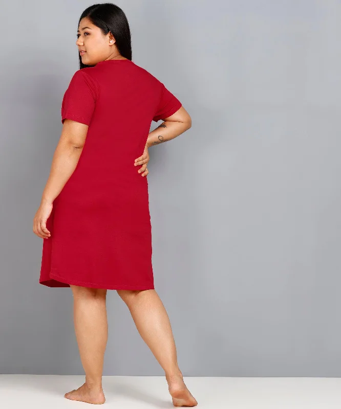 Womens Plus Size Printed Nighty (Maroon)