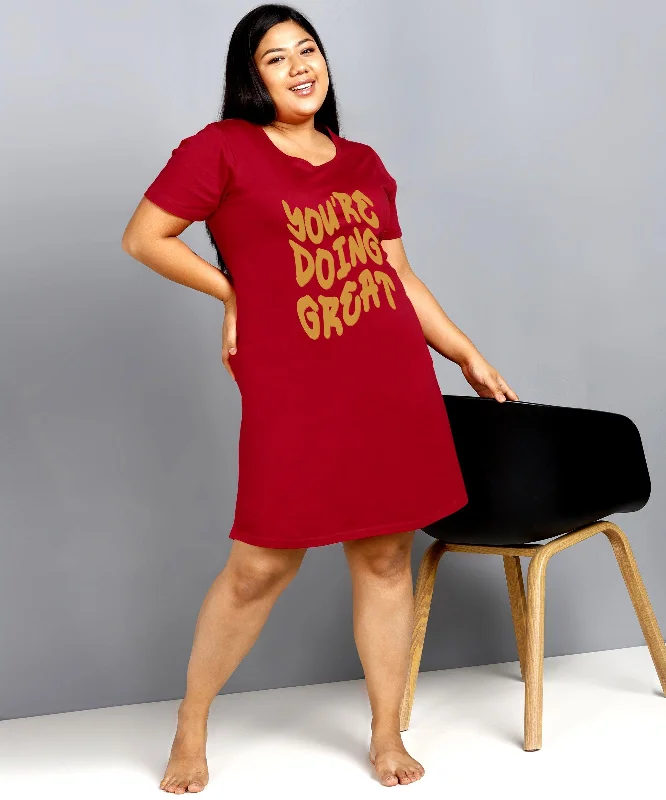 Womens Plus Size Printed Nighty (Maroon)