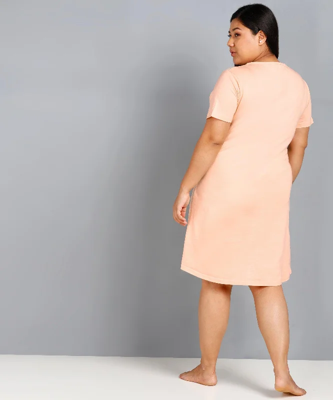 Womens Plus Size Printed Nighty (Peach)