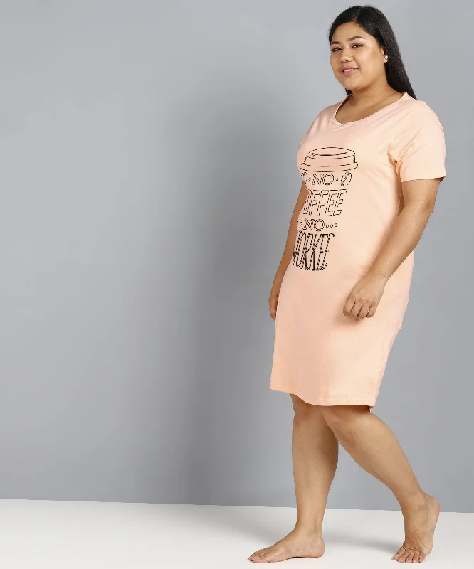 Womens Plus Size Printed Nighty (Peach)