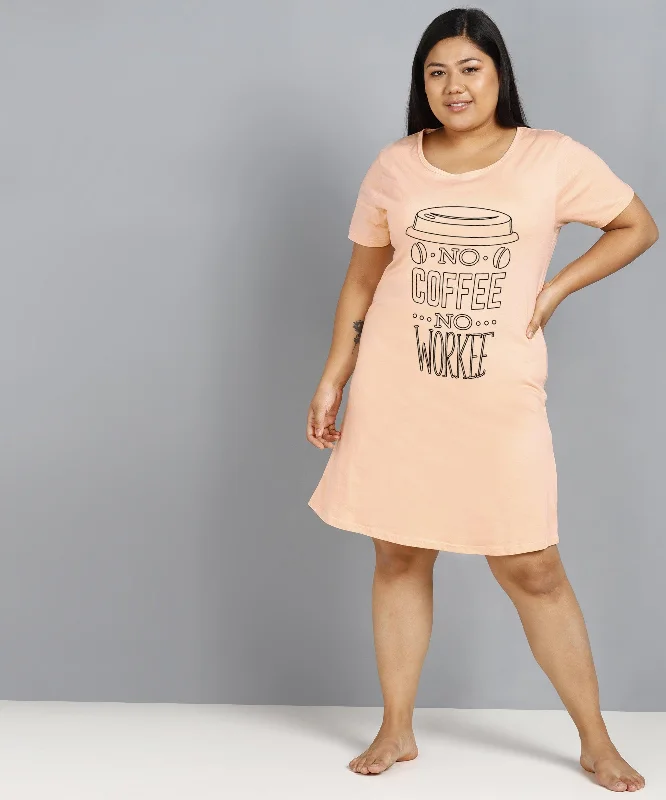 Womens Plus Size Printed Nighty (Peach)