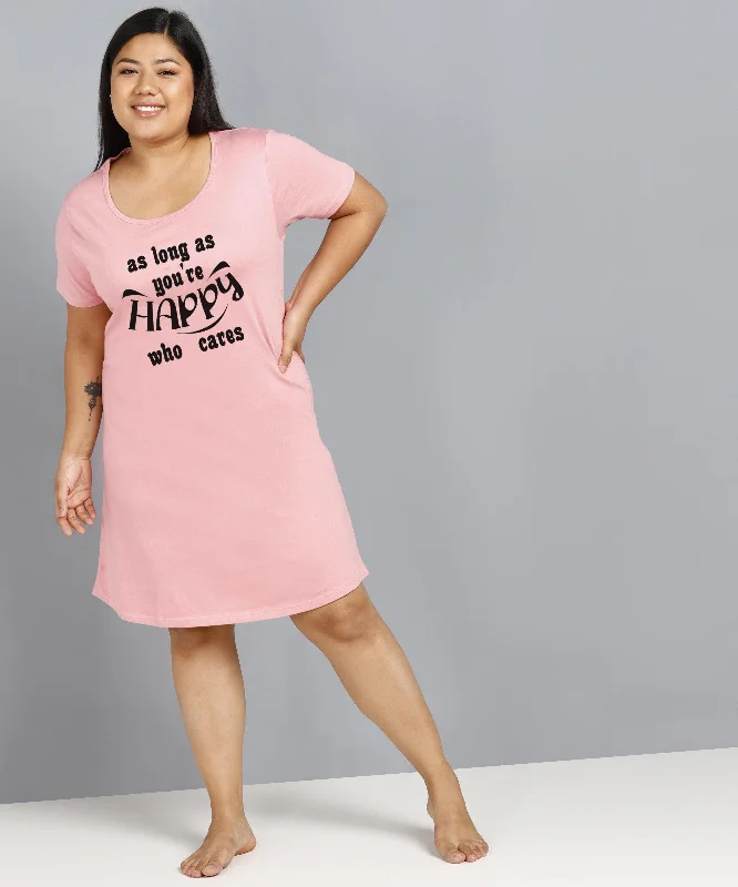 Womens Plus Size Printed Nighty (Pink)