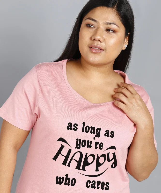 Womens Plus Size Printed Nighty (Pink)