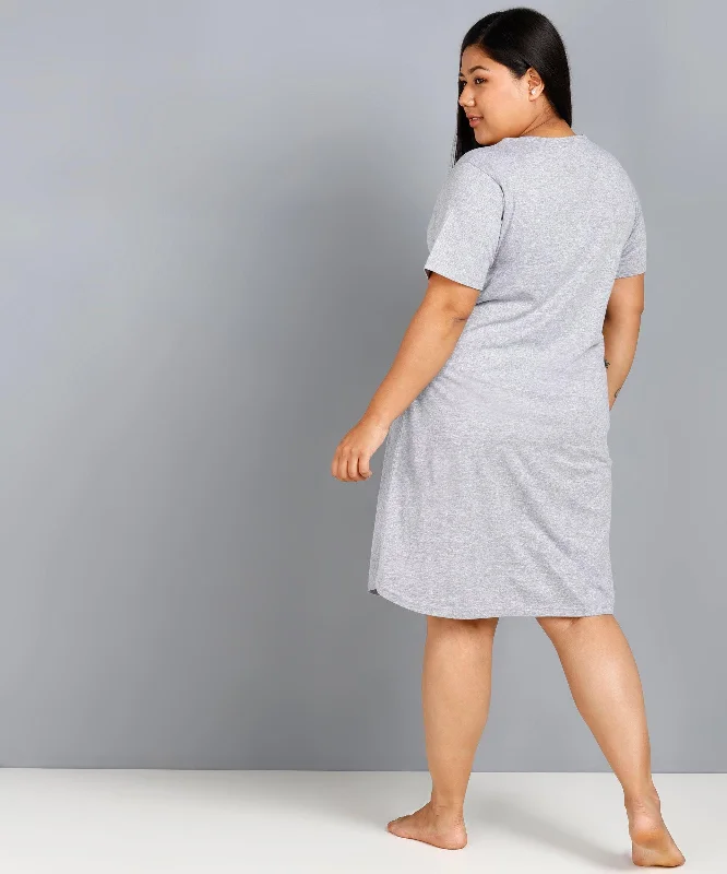 Womens Plus Size Printed Nighty (Grey)