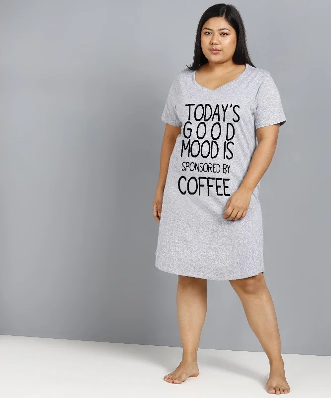 Womens Plus Size Printed Nighty (Grey)