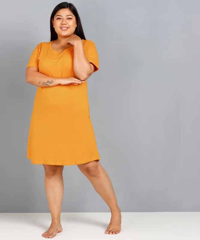 Womens Solid Plus Size Night Dress (Mustard)