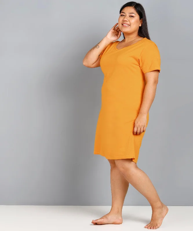 Womens Solid Plus Size Night Dress (Mustard)