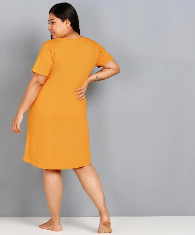 Womens Solid Plus Size Night Dress (Mustard)