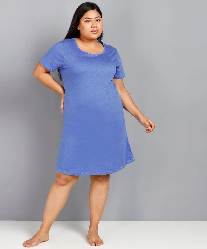 Womens Solid Plus Size Night Dress (Sky Blue)