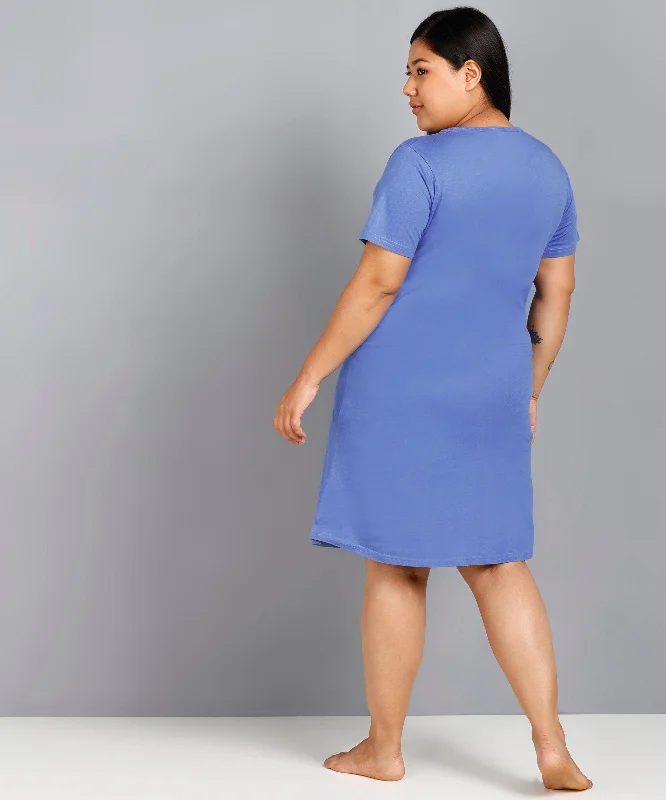 Womens Solid Plus Size Night Dress (Sky Blue)