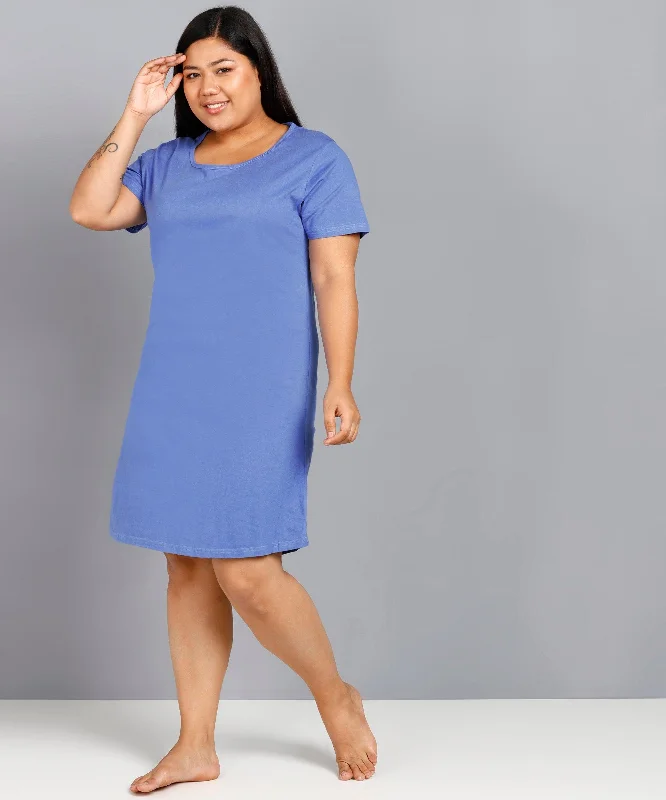 Womens Solid Plus Size Night Dress (Sky Blue)