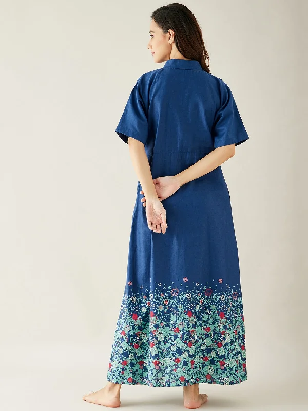 Floral Printed Navy Blue Lounge Dress (Final Sale)