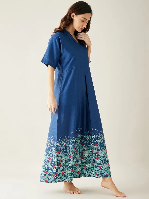 Floral Printed Navy Blue Lounge Dress (Final Sale)