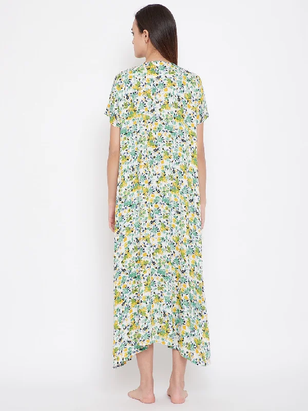 Green And Yellow Floral Print Nighty - (Clearance - Final Sale)