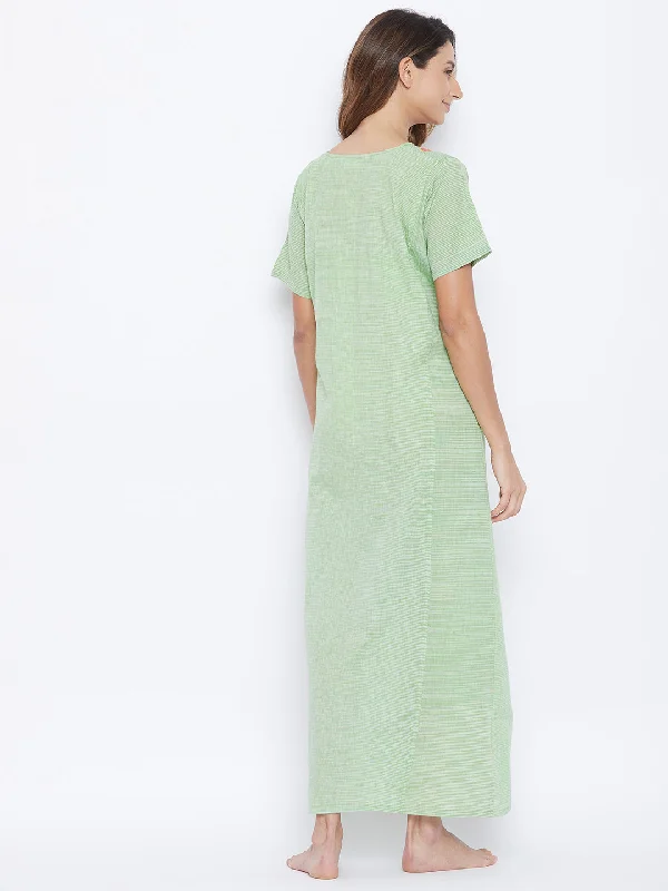 Green Managalgiri Cotton Embroidered Nightdress