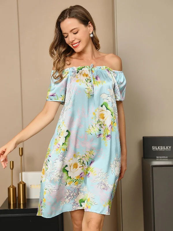 Pure Silk Floral Pattern Casual Cute Nightgown