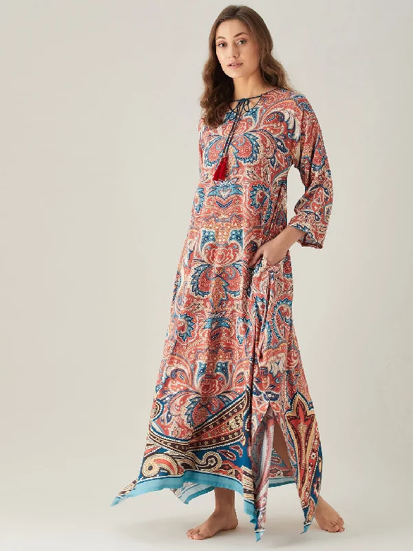 Red and Teal Paisley Print Nightdress