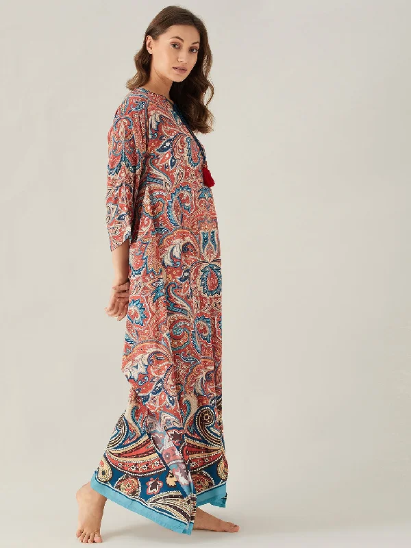 Red and Teal Paisley Print Nightdress