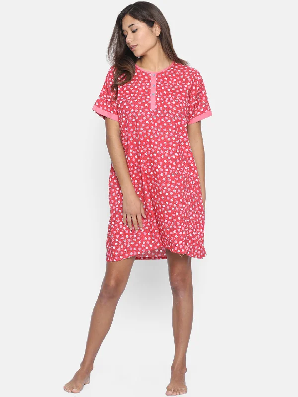 RED PRINTED SHORT NIGHTDRESS - (Clearance - Final Sale)