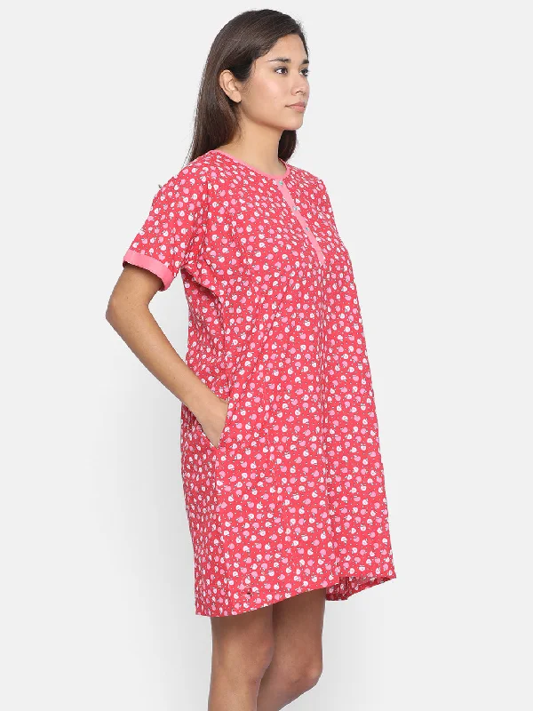 RED PRINTED SHORT NIGHTDRESS - (Clearance - Final Sale)