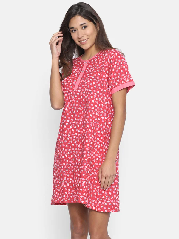 RED PRINTED SHORT NIGHTDRESS - (Clearance - Final Sale)