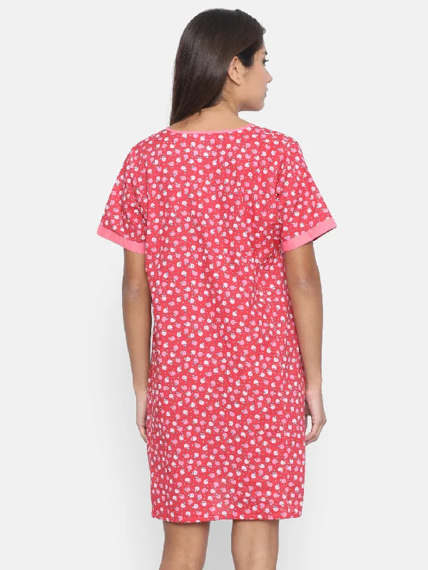 RED PRINTED SHORT NIGHTDRESS - (Clearance - Final Sale)