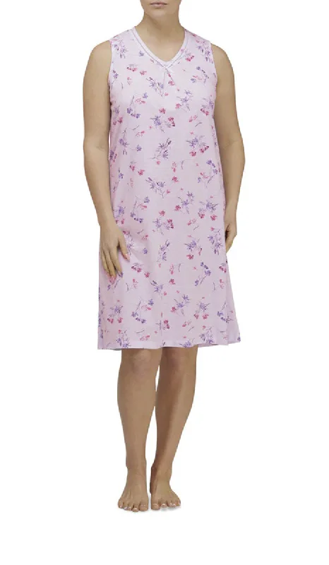 Schrank 100% Cotton Nightgown Sleeveless in Pink Floral Bianca SK299