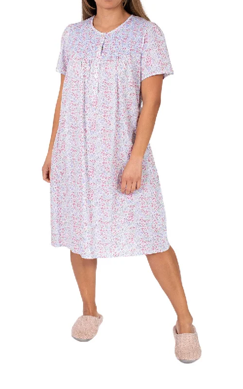 Schrank 100% Cotton Nightgown with Short Sleeve in Blue Floral Ava SK419