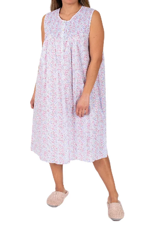 Schrank 100% Cotton Nightgown Sleeveless in Blue Floral Ava SK420