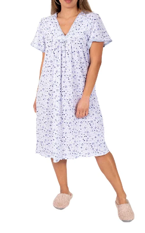 Schrank 100% Cotton Nightgown with Short Sleeve in Blue Wedgewood SK145