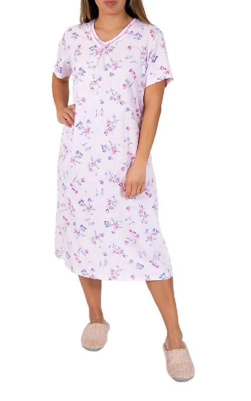 Schrank 100% Cotton Nightgown with Short Sleeve in Pink Floral Bianca SK298