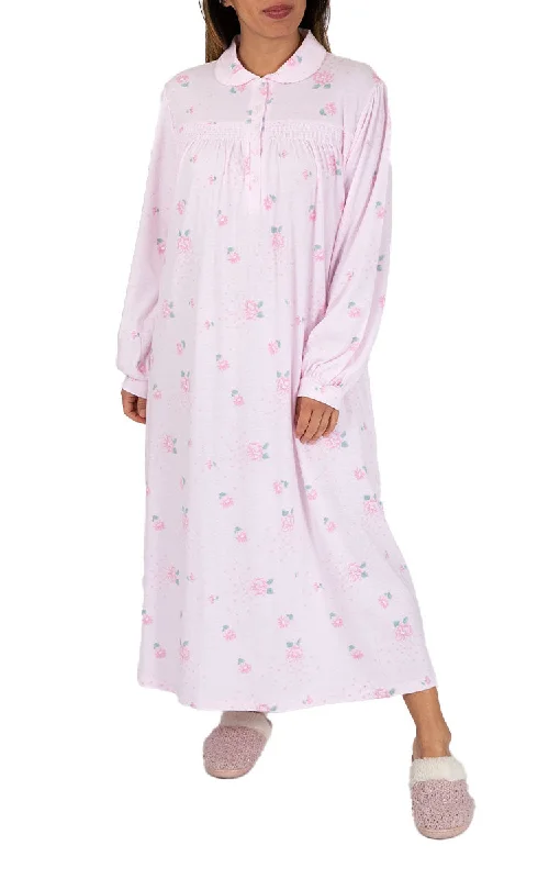 Schrank 100% Polycotton Nightgown with Long Sleeve in Pink Floral SK123